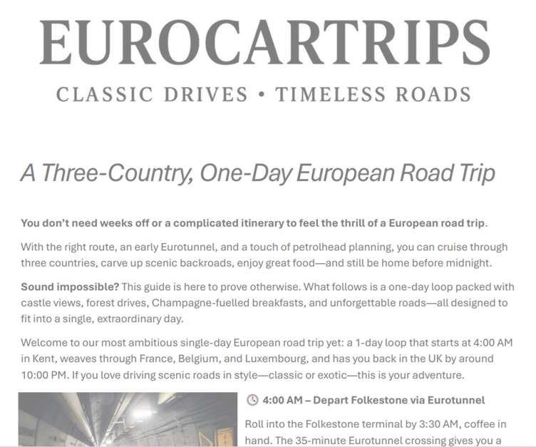eurocartrips one day road trip preview